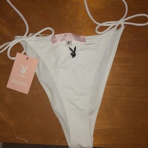 Playboy slogan tie side high leg bikini bottoms